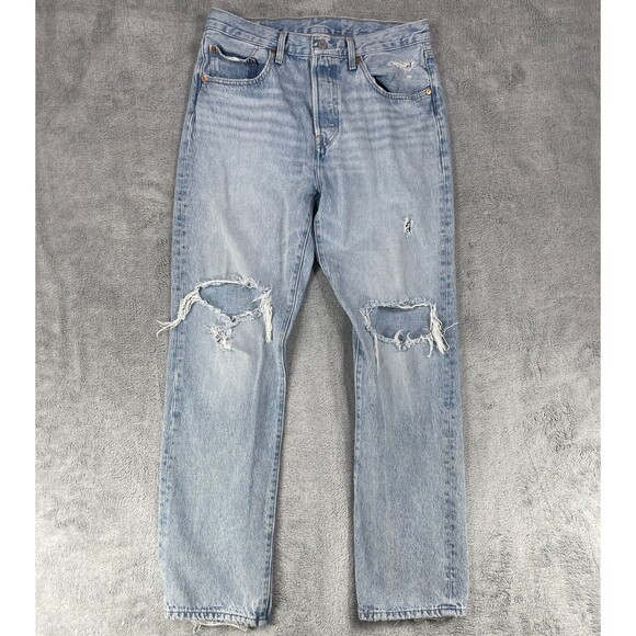Levi's 501 Jeans Mens 30x30 Blue Denim Cotton Distressed 5-Pocket Straight Leg - Picture 1 of 16